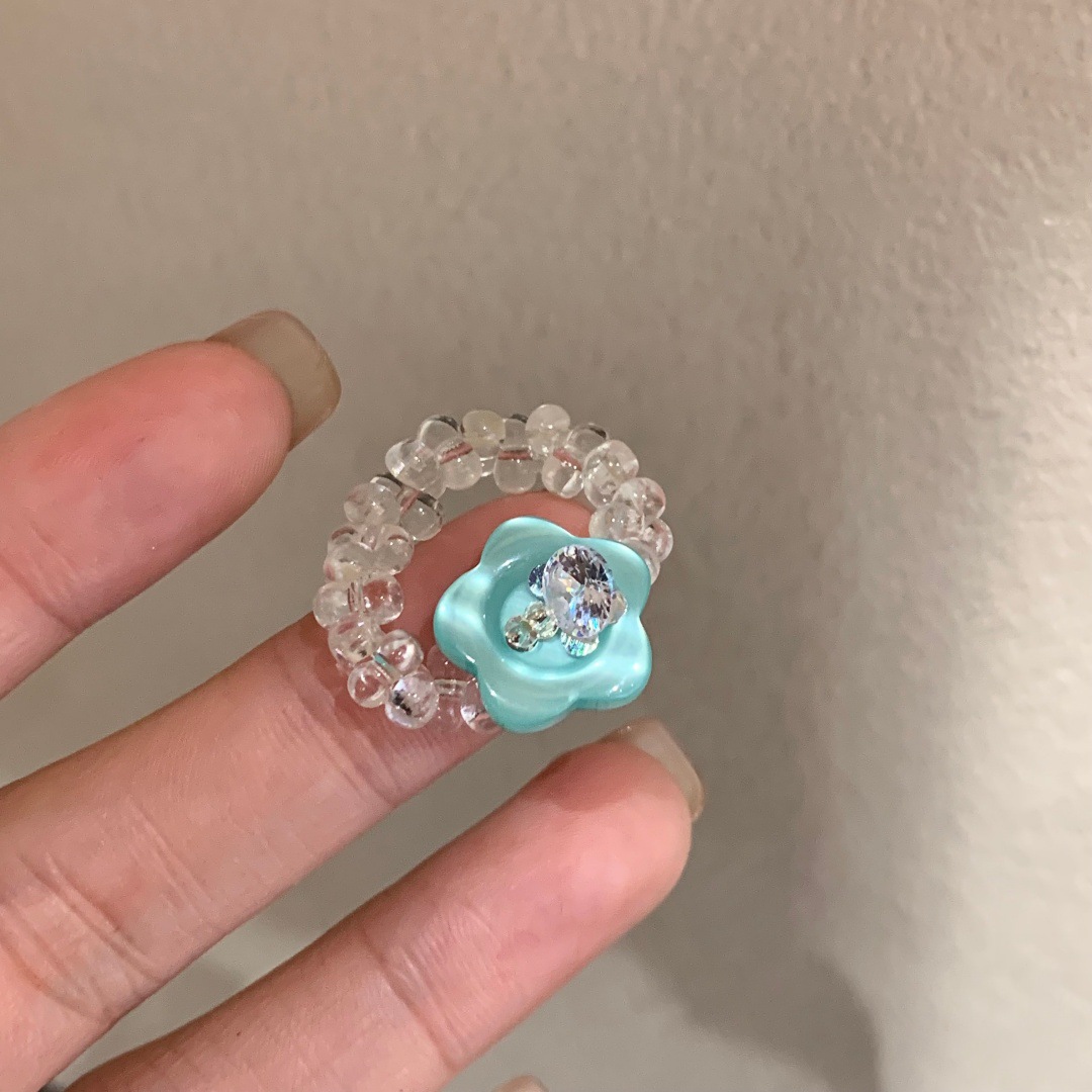 Women's Handmade Floral Button Stretch Ring, Fun Stackable Design